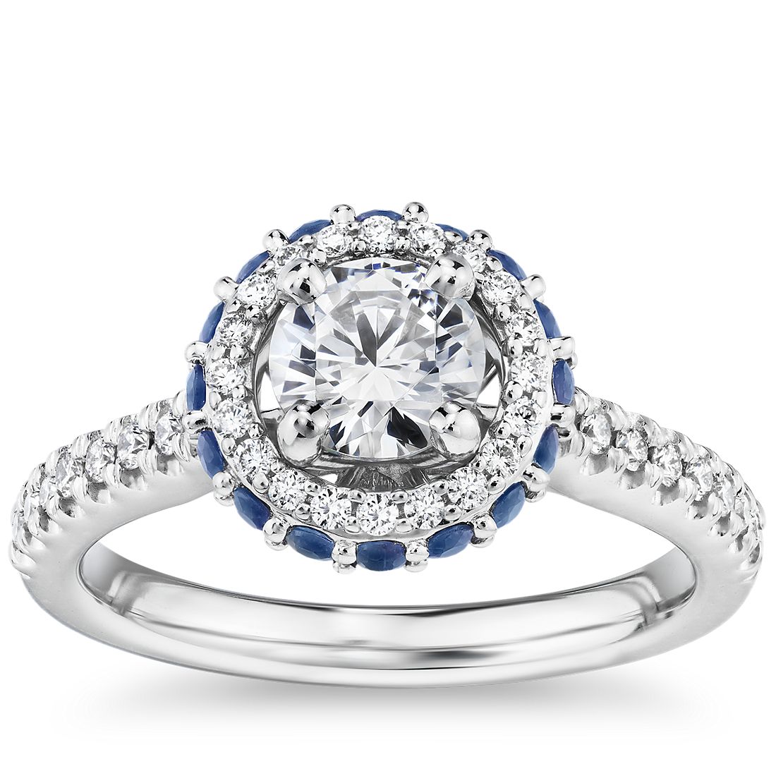 Hidden Sapphire Halo Diamond Engagement Ring in 14k White Gold (1/3 ct
